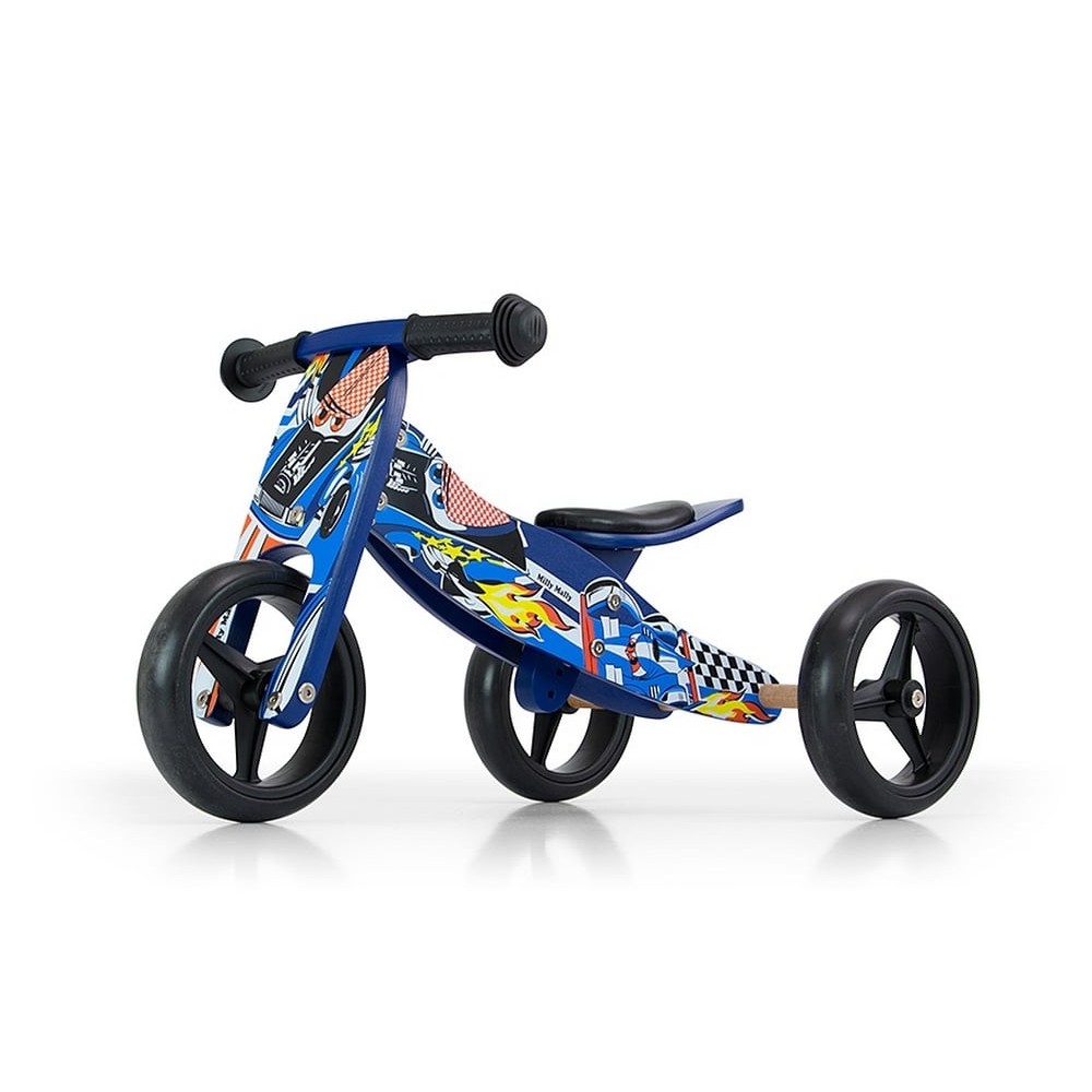 Tricycle et draisienne 2 en 1 évolutif en bois pour bébé - Rapido bleu marine