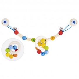Chaine de poussette avec hochet amovible en bois - Eveil coloré