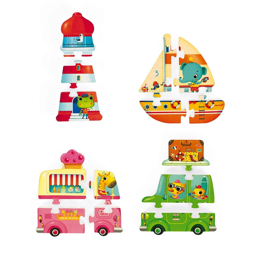 Coffret 4 puzzles en bois pour enfant - Vacances 3D