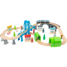Circuit de train en bois - Le pont bleu