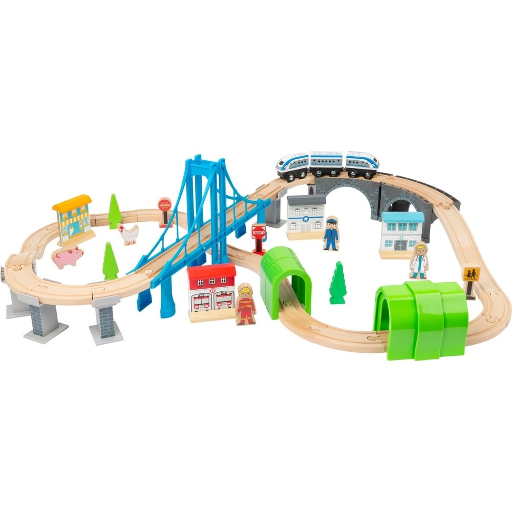 Circuit de train en bois - Le pont bleu