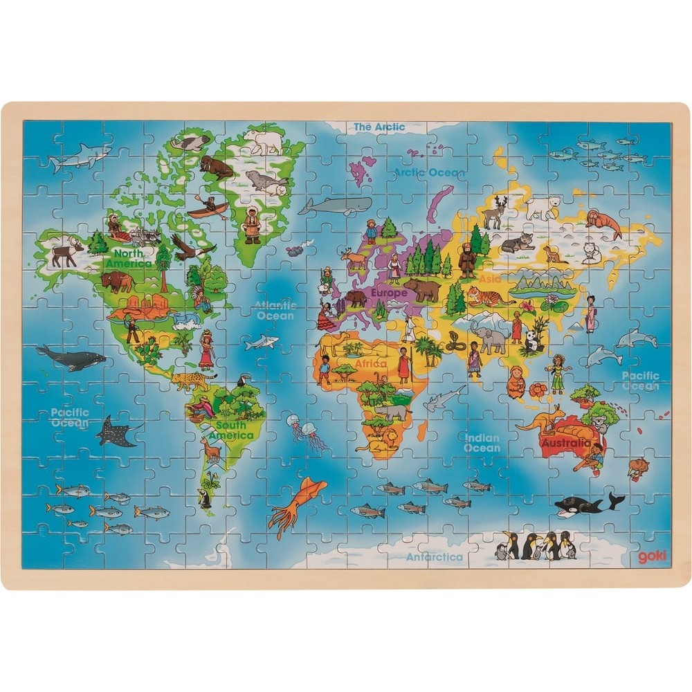 Puzzle 192 pièces en bois pour enfant - Carte du monde