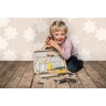 Boîte à outils en bois tendance scandinave pour enfant couleurs gris-jaune