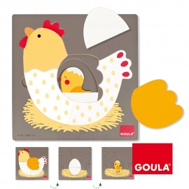 Puzzle en bois 7 pièces - De la poule au poussin