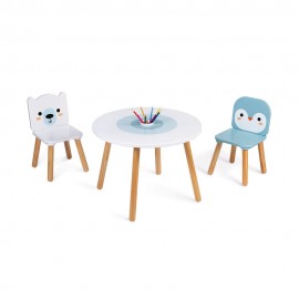 Table et 2 chaises en bois pour enfant - Banquise