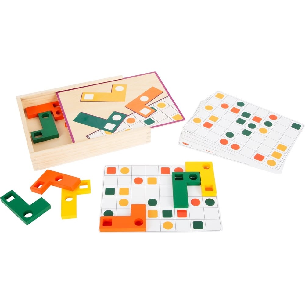 Puzzle Tetris géométrique coloré en bois