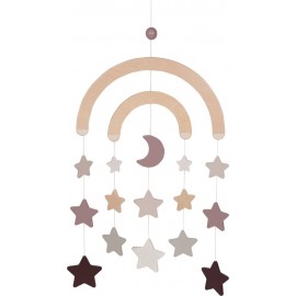 Mobile en bois pour bébé - Ciel étoilé mauve