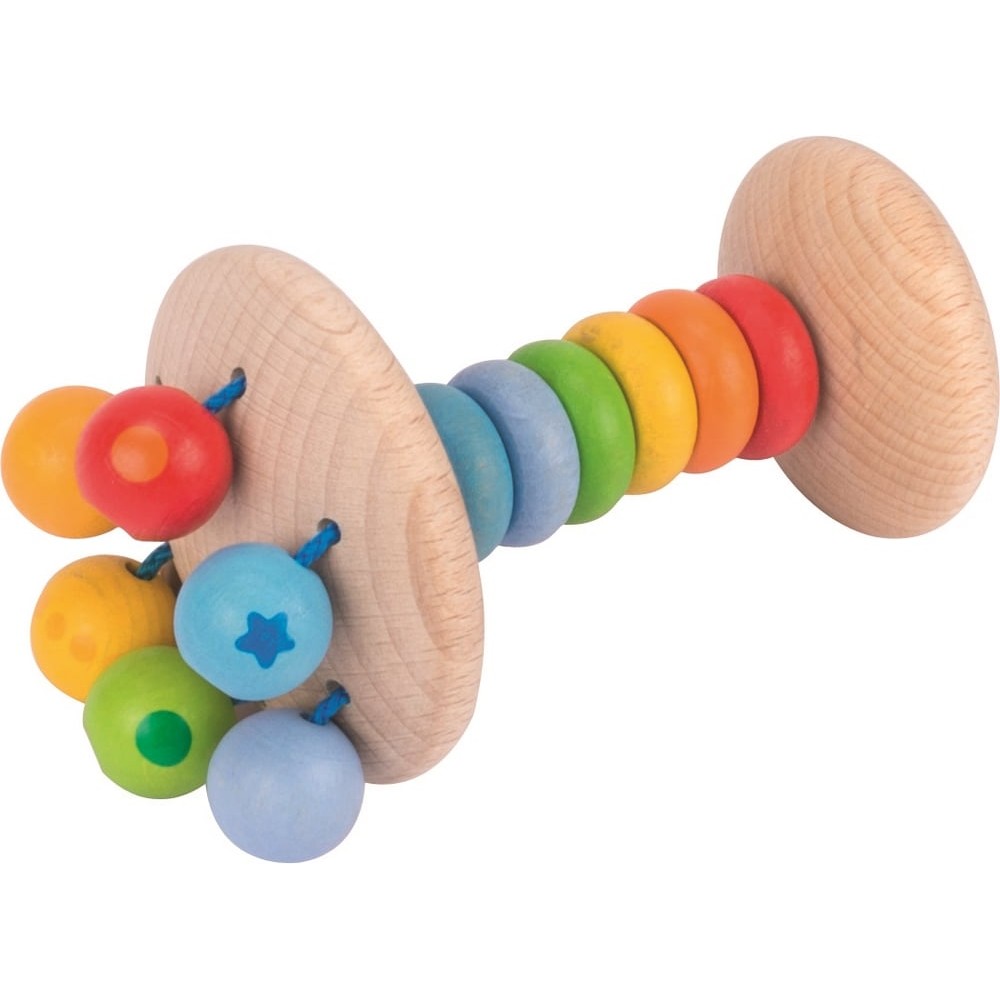 Hochet en bois pour bébé - Champignon multicolore