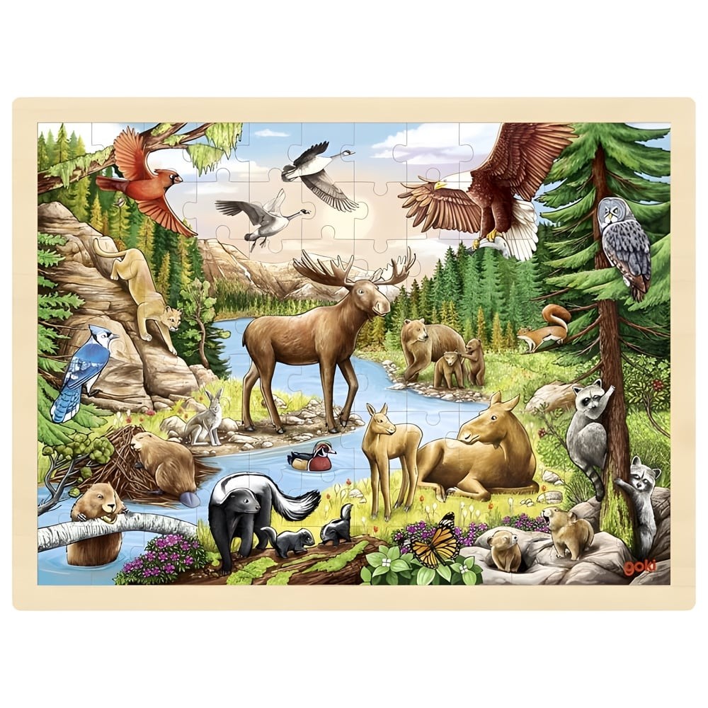 Puzzle 96 pièces en bois pour enfant - Faune canadienne