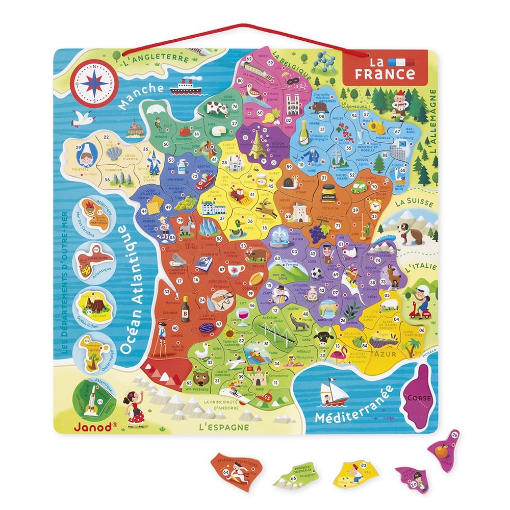 Puzzle magnétique 93 pièces en bois pour enfant - La France (nouvelles régions 2016)